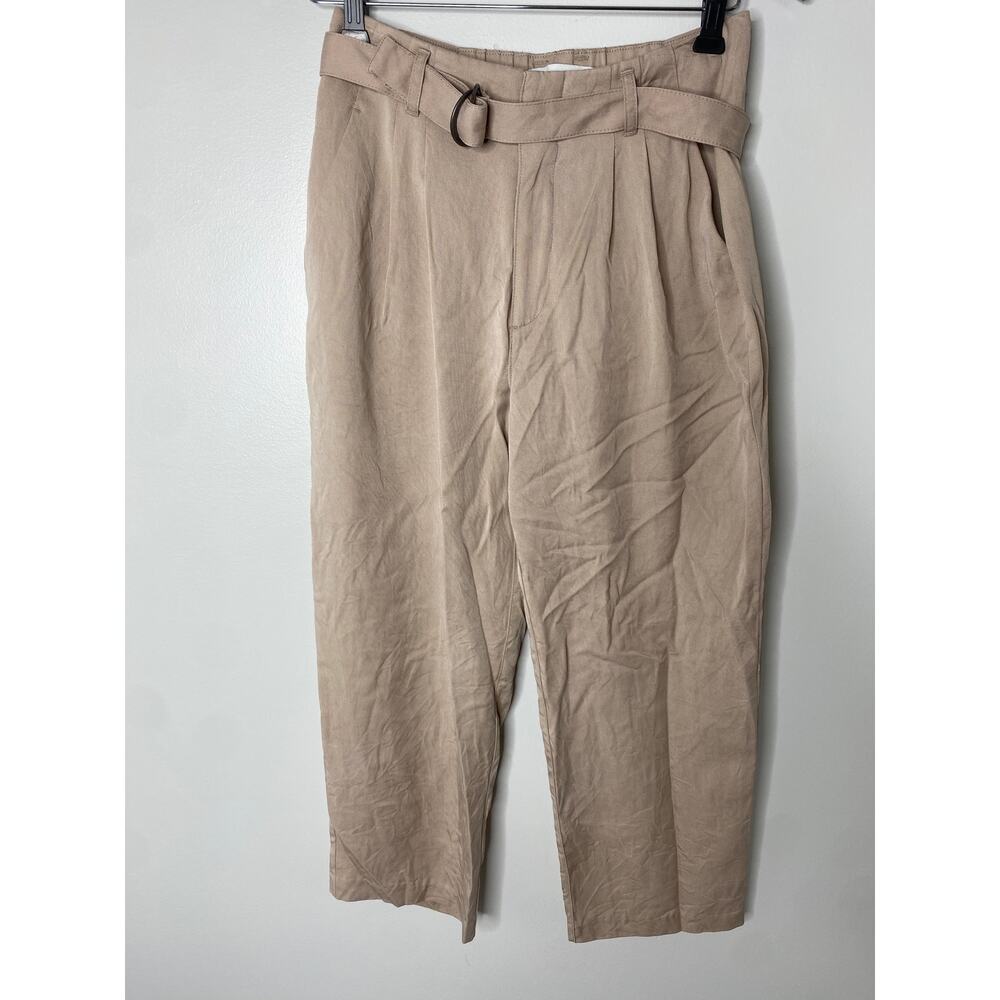 Abercrombie Tan Neutral Belted Pleated Wide Leg Cropped Trousers Pants S Short